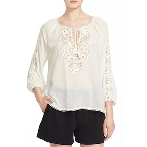 Joie ‘Oda’ Split Neck Crochet Blouse